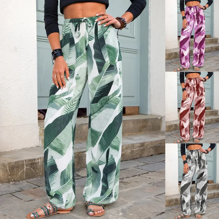 Spring and Summer Women's New Printed Wide Leg Pants Straight Trousers Casual Pants Female & Lady Casual Loose Trousers