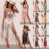 woman beach dresses long tassel sexy crochet hollow out fringe beach cover up bathing suit cover ups bodycon knitted summer 2022