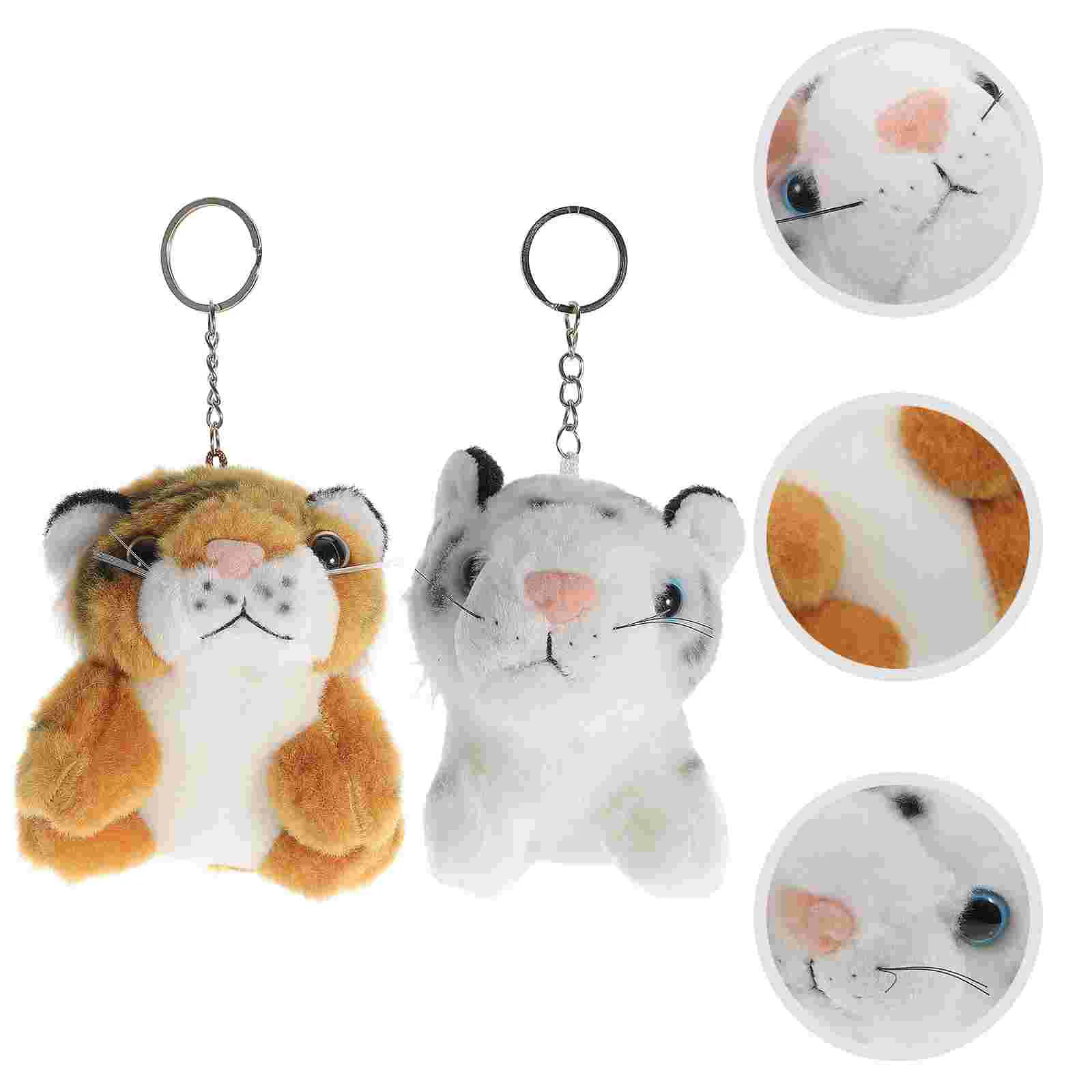 

2 Pcs Simulation Tiger Pendant Bag Cute Plush Keychain Decorative Stuffed Dogs Kids