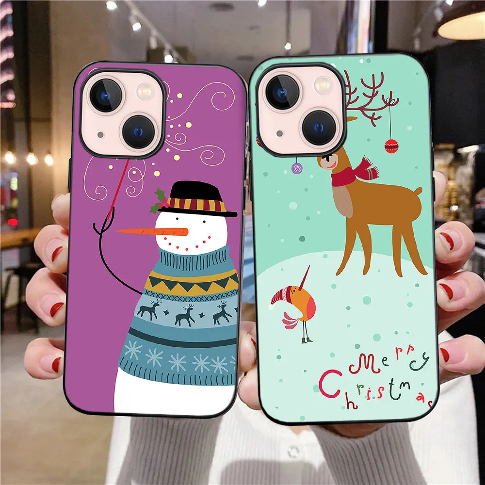 

Xmas Elk Snowman Phone Case for iPhone 14 13 12 11 Pro Max Mini XS XR X 7 8 Plus 6 6s Plus 5 5S Soft TPU Coque Back Cover Fundas