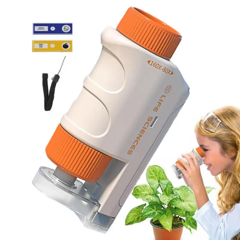 

80-160x Lab Mini Pocket Microscope Handheld Microscope Children Science Microscope With LED Light Kids Outdoor Microscope