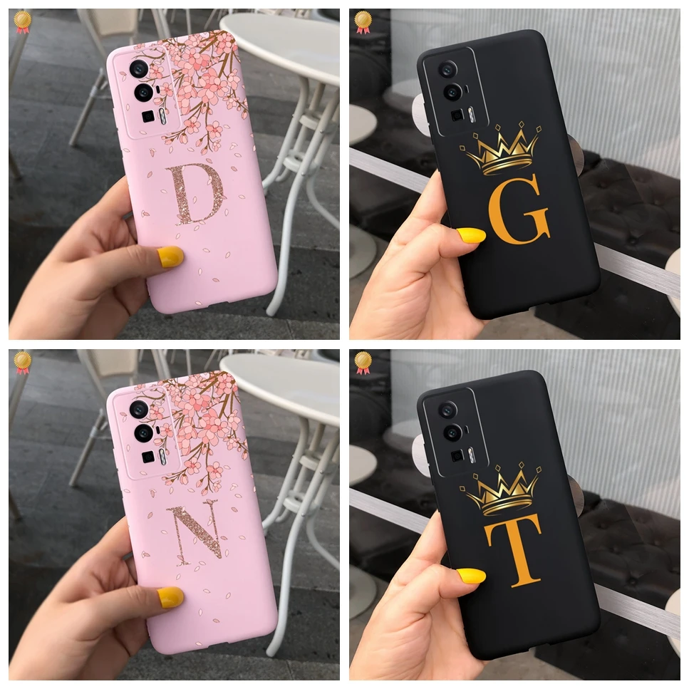 Силиконовый чехол для Redmi K60 Pro K60E, Роскошный милый чехол из ТПУ с 26 буквами и цветами для Xiaomi Redmi K60 Pro K60E K60Pro, чехол для телефона