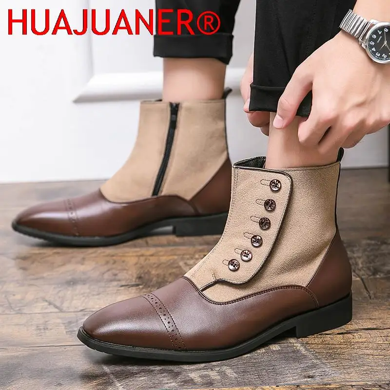 

2023 Luxury Chelsea Men Boots Long Leather Boots Thick Sole Pointed Toe Casual Shoes High Top Shoes European and American Style