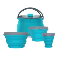 4pcs silicone folding kettle portable field camping open fire coffee tea cassette cooker outdoor camping hiking tableware pot