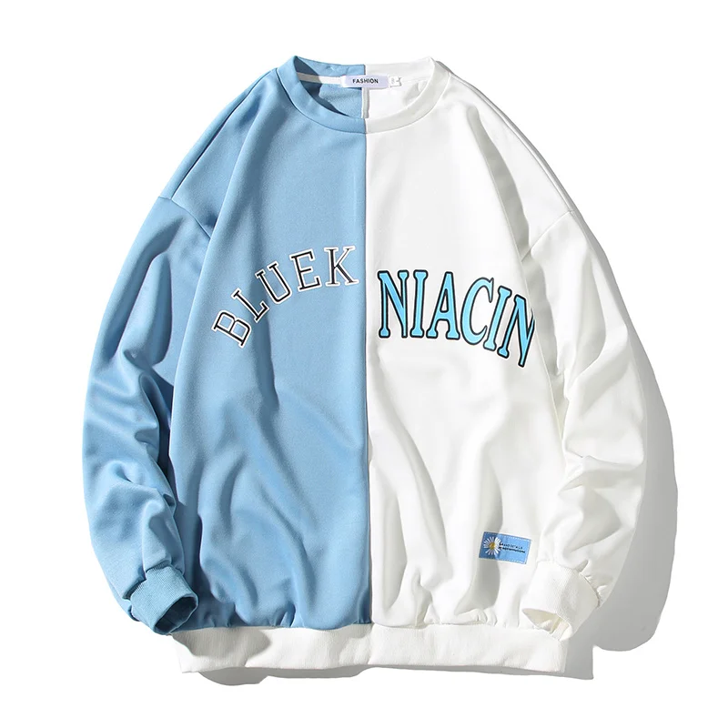 

Качественные стильные двухцветные мужские флисовые Свободные толстовки с надписью в стиле Харадзюку