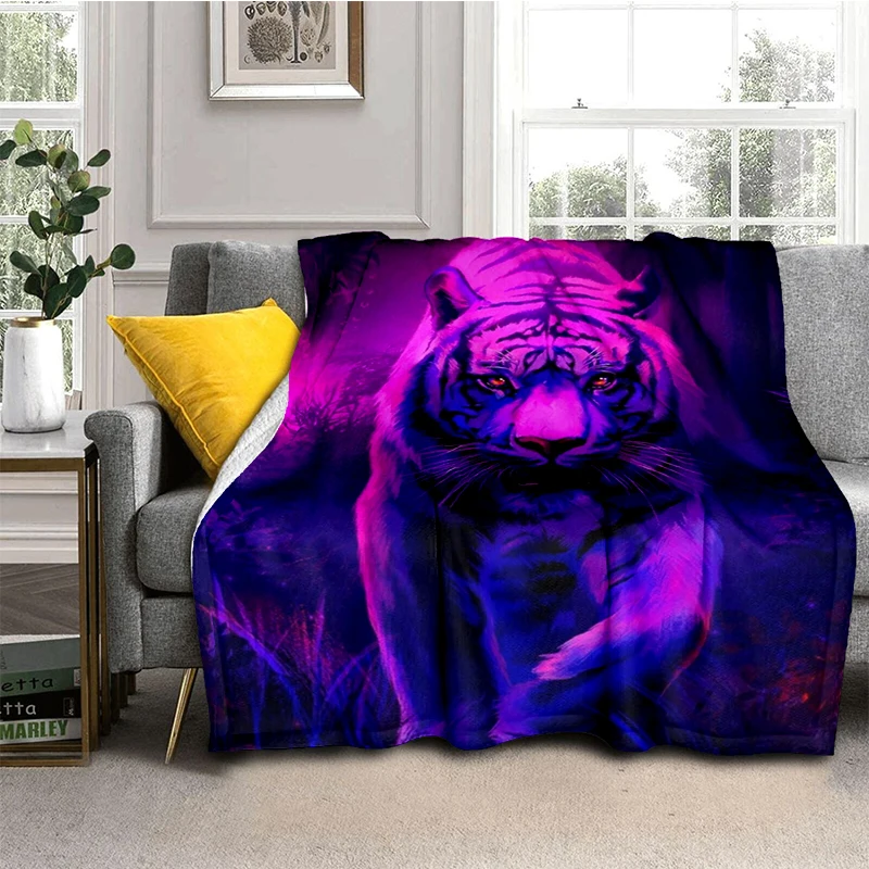 

3D Art Printing Flannel Warm Animal Air Conditioning Warm Plush Picnic Sleeping Napkin Pet Hiking Blankets Gift Tiger Blanket