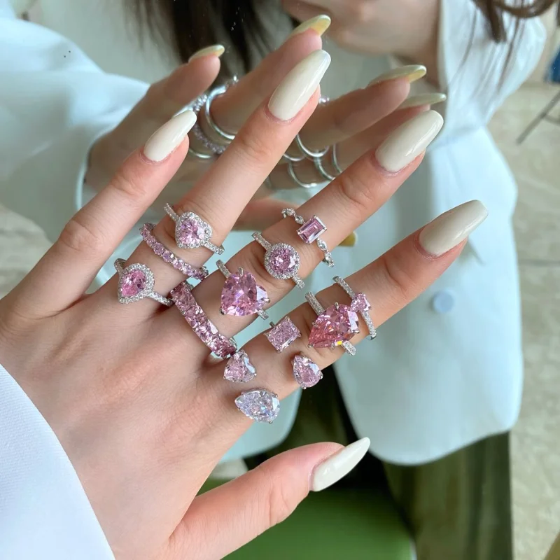 

Pink Peach Heart Cute Girl Zirconia Stone Ring High Quality Beautiful Women Anniversary Luxury Jewelry Accessories Free Shipping