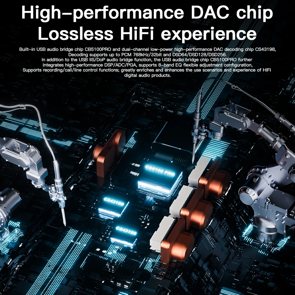 Фото KEYSION Dual CS43198 ЦАП аудио Hi-Fi декодер 768 кГц DSD256 USB Type-C до 3,5/4,4 усилитель для наушников с регулировкой эквалайзера для iOS Android №2