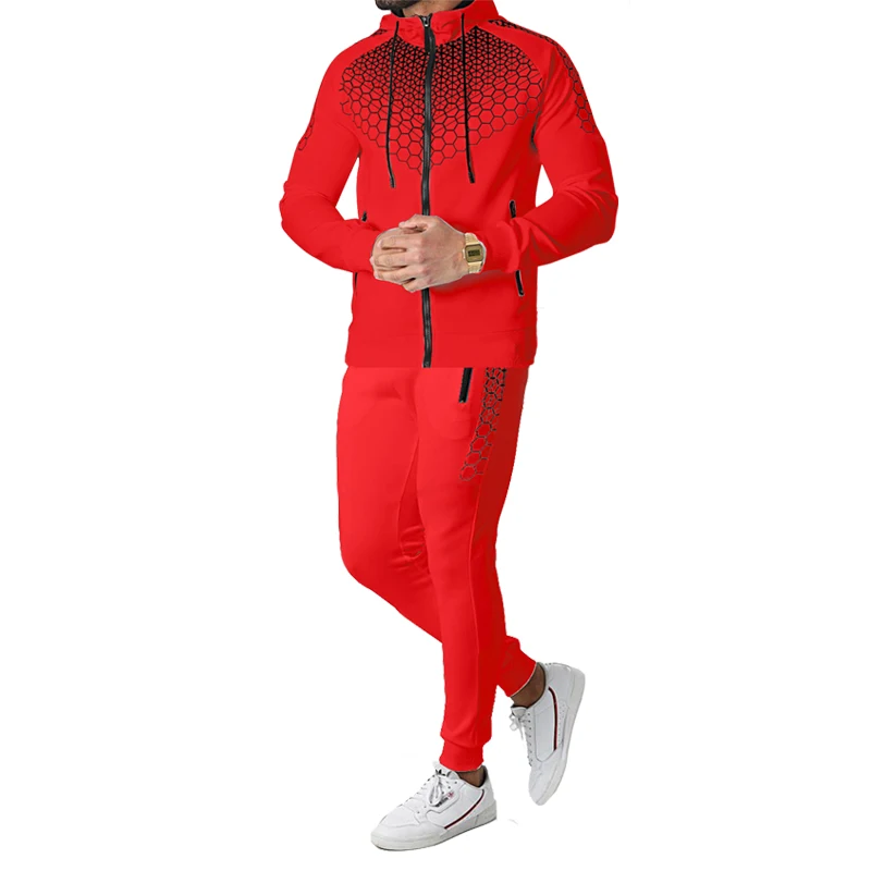 Daily casual sports men's sweater suit cotton blend youth trend Hoodie fashion long sleeved trousers two-piece set