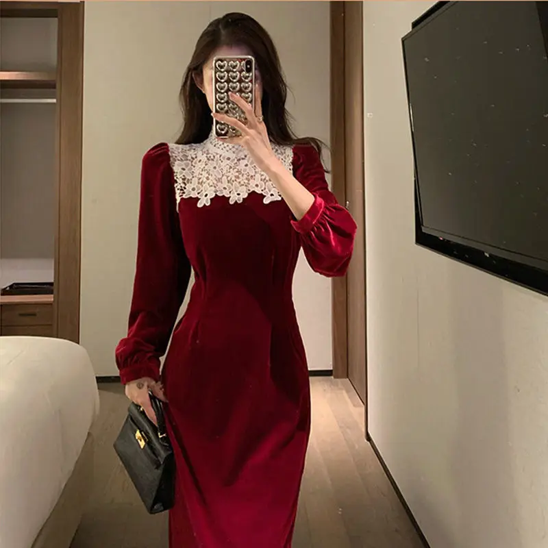 

2022 Lady Party Fairy Robe Long Sleeve Spring Dresses O-Neck Pure Color Casual Solid Streetwear Sexy Party Elegant Dress M203