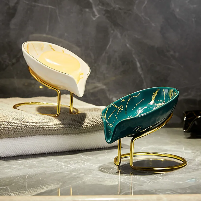 

Marble Soap Holder For Bathroom Shower Portable Leaf Soap Dish Stainless Steel Sponge Tray Rack For Kitchen Bathroom Accessories