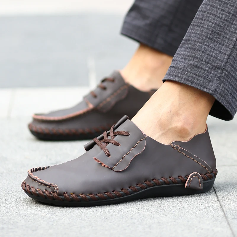 

Men's Leather Casual Shoes 2023 Summer New Lace Up Low Top Driving Shoes for Men Soft Sole Breathable Male Slip on Walking Shoes