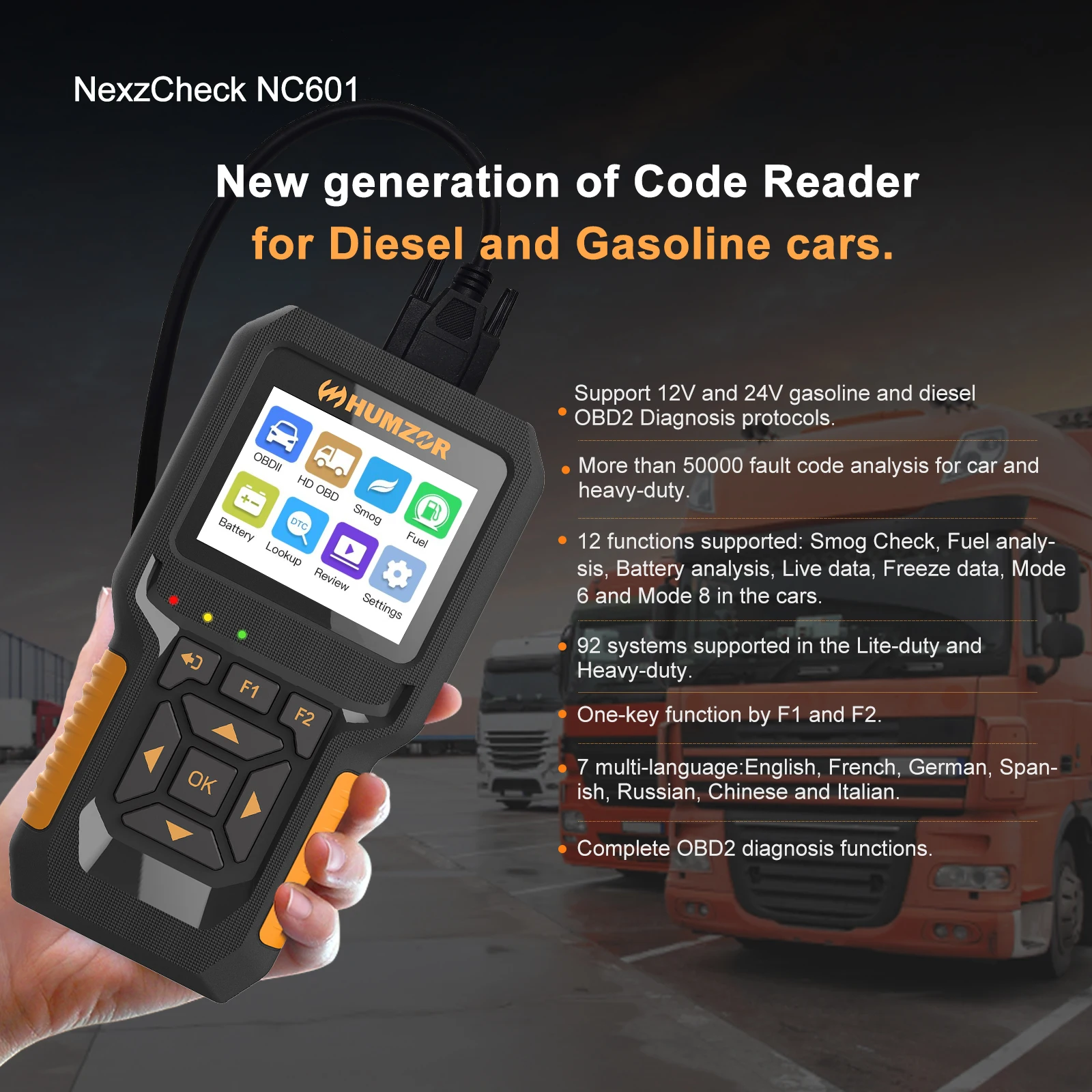 Humzor NexzCheck NL601 Code Reader for Diesel and Gasoline Cars Diagnostic Tools