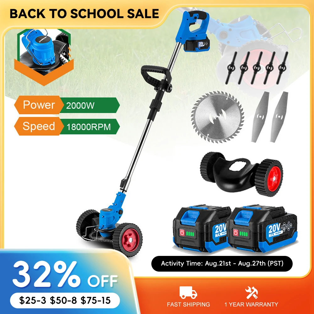 

2000W Electric Lawn Mower Foldable Trimmer Adjustable Cordless Rechargeable Garden Cutting Power Tools For 18V Makita Battery