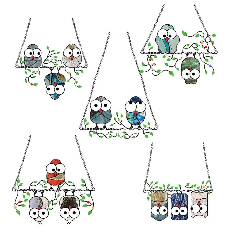 

Multicolor Owl Sun Catcher Window High Stained Acrylic Panel Bird Hanging Owl Ornament Windows Doors Room Home Decoration