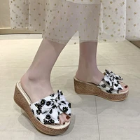 shoes slippers casual slipers women platform shale female beach butterfly knot heeled mules on a wedge slides luxury 2022 sabot