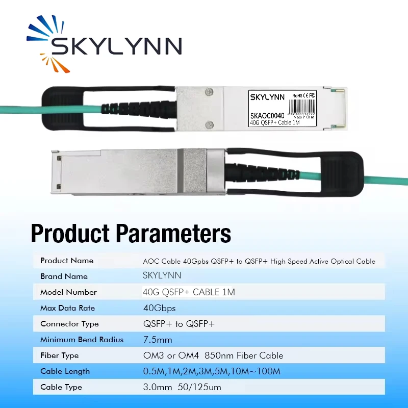 Фото 40G QSFP + к QSFP + AOC-кабелю OM3 1/3/5/7/15/20 м, активный оптический кабель LSZH, совместимый с переключателем Mellanox/ Mikrotik/Cisco №3
