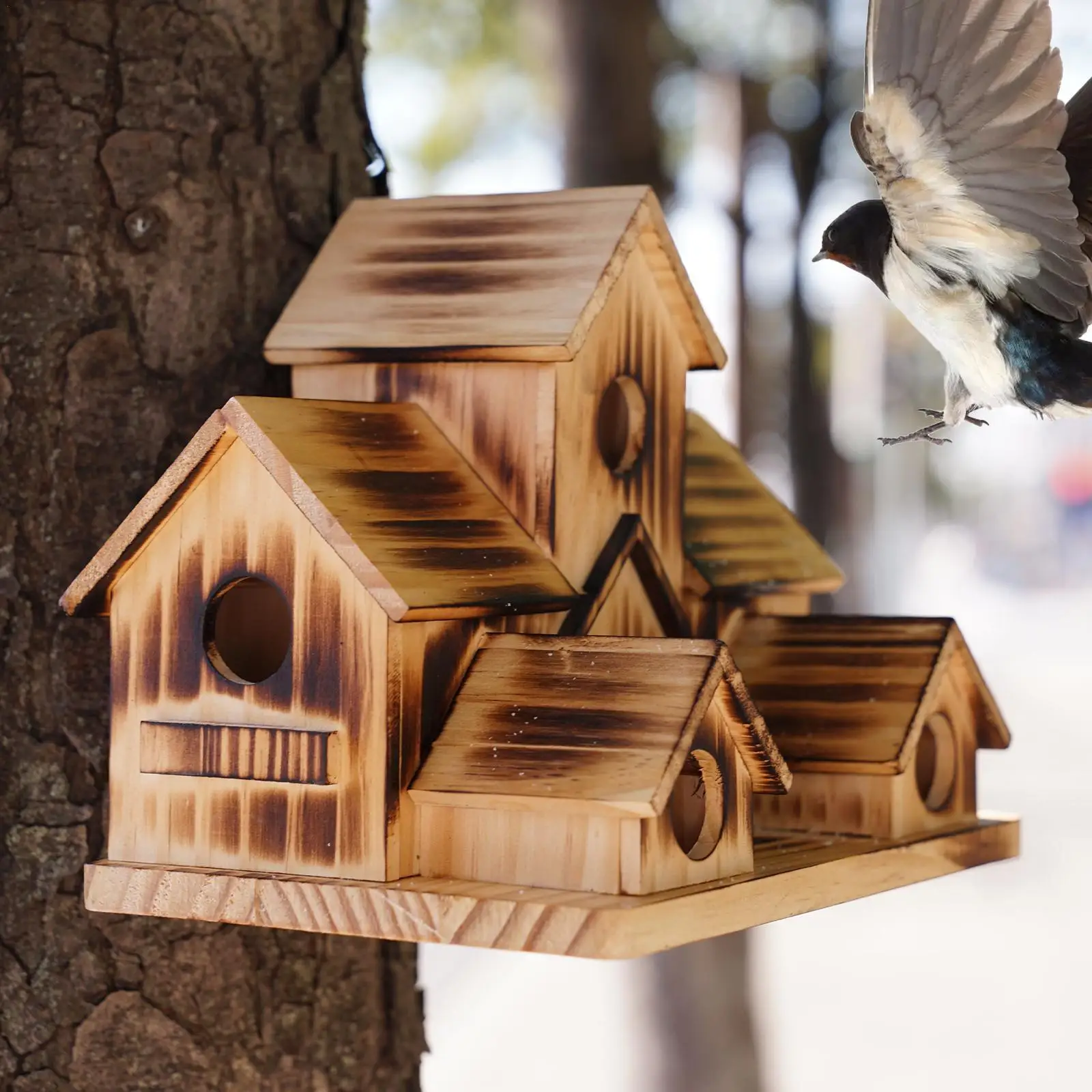 

Creative Wooden Bird House Bird Cage Feeding Nest Garden Backyard Pendant Fence Birdhouse Decoration