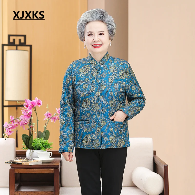 

XJXKS Женская хлопковая одежда для женщин среднего возраста Свободная куртка оверсайз Новинка весна-зима 2023 высококачественный однобортный Кардиган