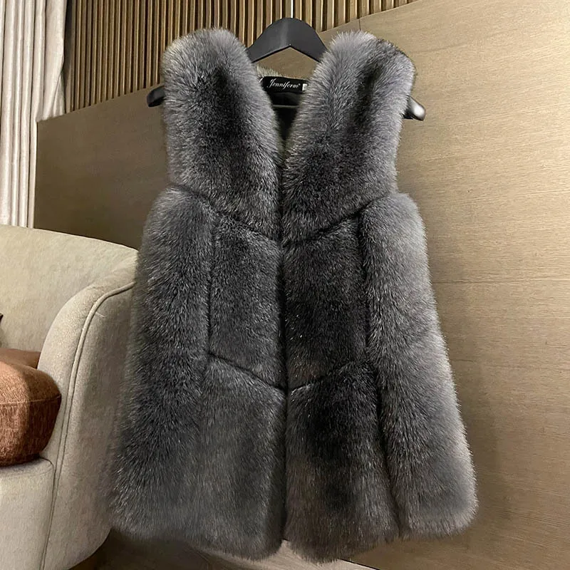 Hairy Coat Woman Faux Fox Fur Shawl European American Autumn Winter Fashion Luxury Warm Furry Synthetic Elegant Vests Free Ship