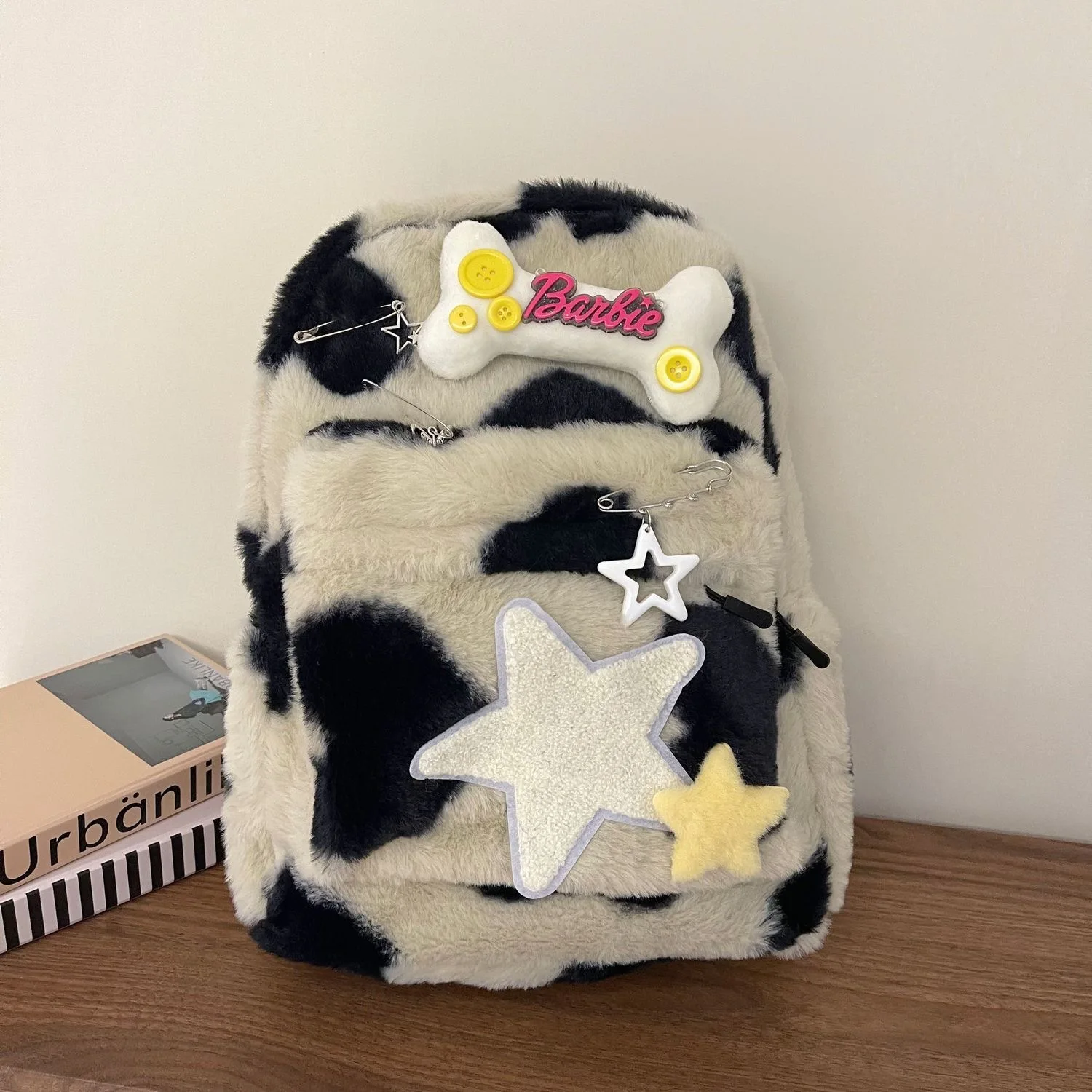 Y2K Korean Fashion Casual Kawaii Book Bag Plush Star Backpack Student Bags Schoolbag Kids Travel Girls Ladies Backpacks Women
