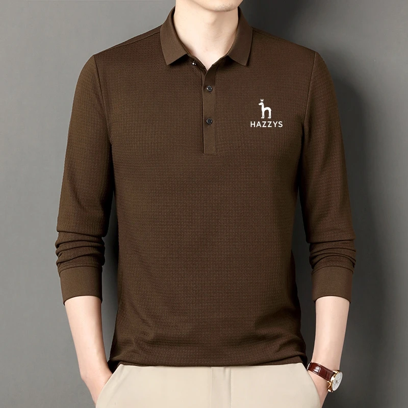 

Hazzys 2023Spring and Autumn T Shirts for Men 2023 Long Sleeved Turn-down Collar Letter Printing Polo Tees Fashion Pullover Tops