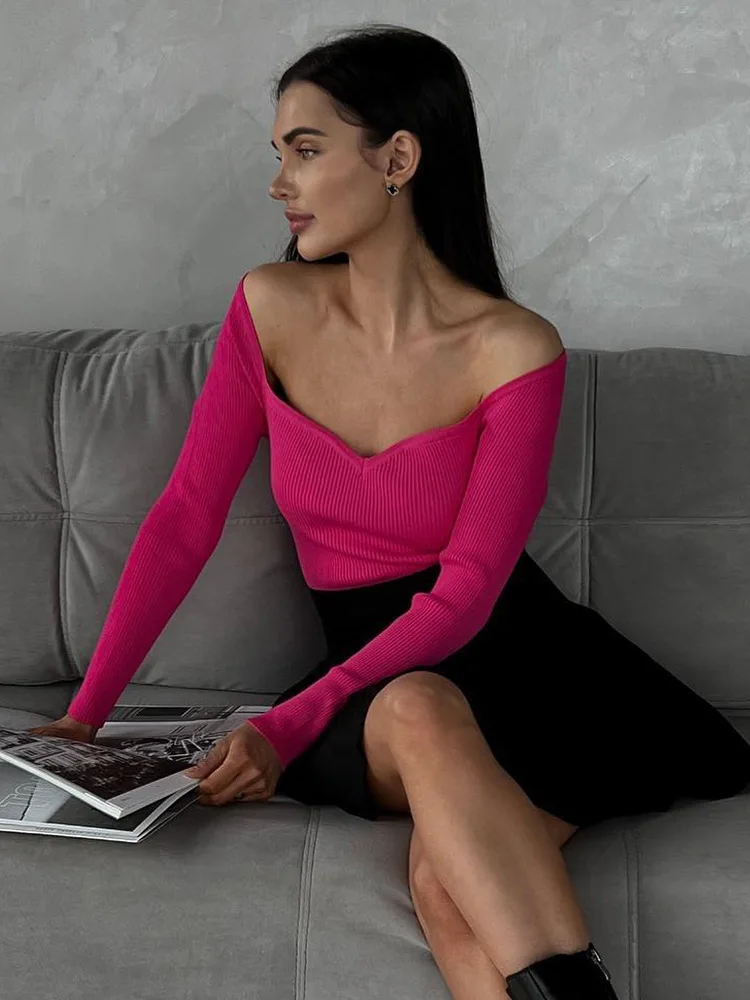 Женский базовый свитер с квадратным воротником и длинными рукавами однотонный