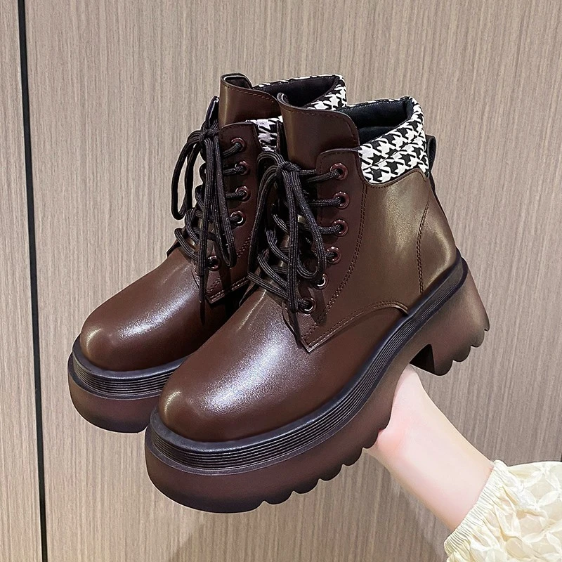 

SolidColor Thick-soled Ankle Boots Women 2022 Fashion Front Lace-up Round Toe Women Boots Outdoor Casual Comfortable Women Shoes