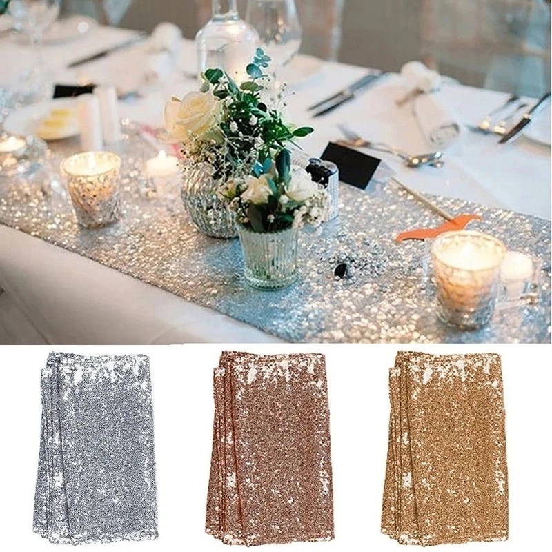 

Sequin Table Runner Glitter Net Table Runners Sparkly Gold Desk Cover Dustproof Decorative Tablecloth Wedding Party Decor
