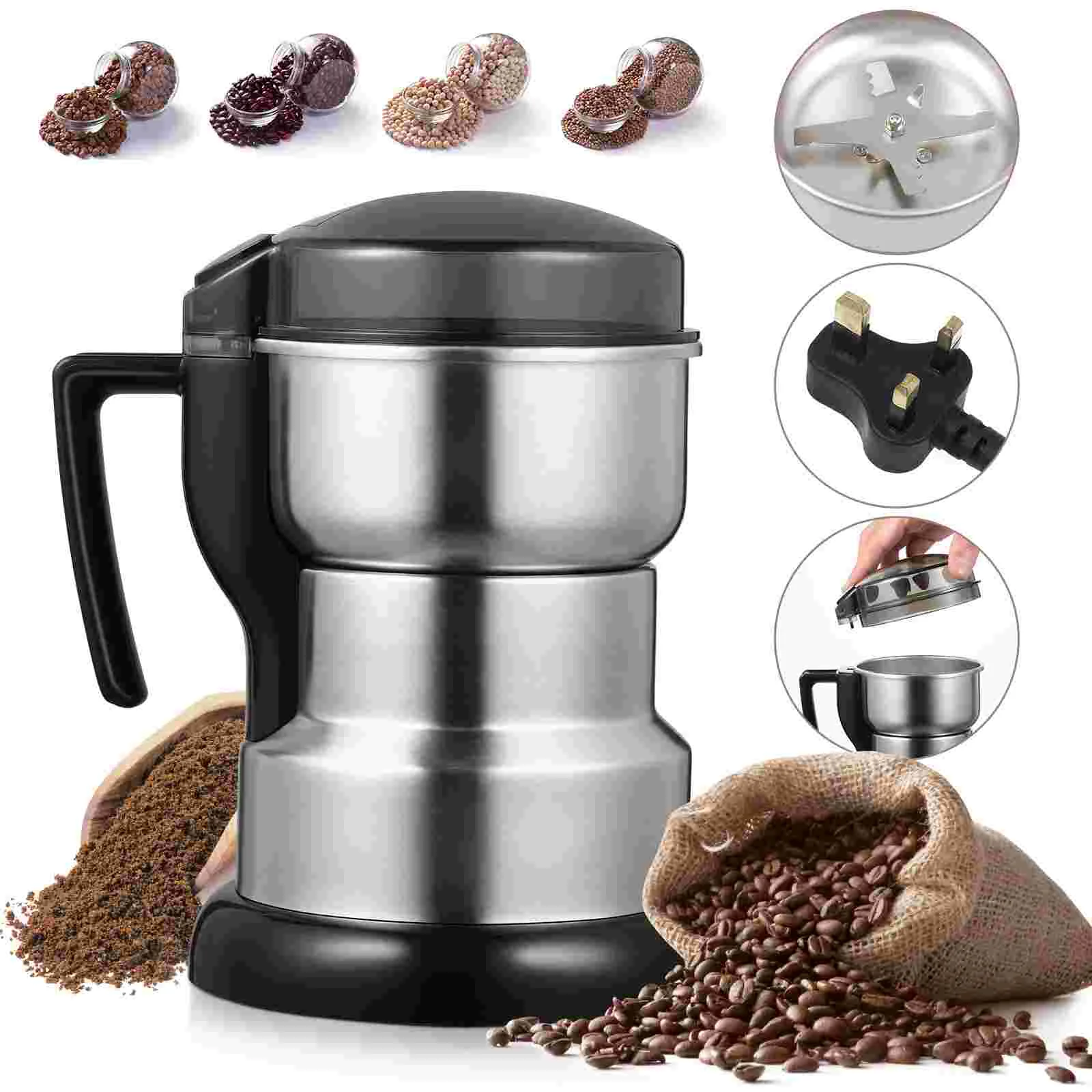 

Grinder Electric Grinding Machine Coffee Bean Maker Espresso Machines Home Stainless Steel Beans Kitchen Grinders