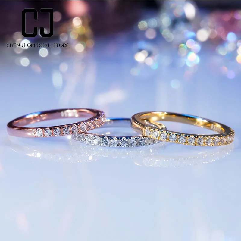 

CHENJI Diamond Line Ring S925 Sterling Silver Circle Flash Tail Ring Fine Jewelry Unisex Ring for Women Men Gift Couple Ring