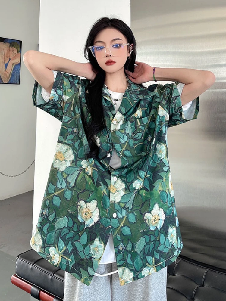 Блузка Harajpoo женская с цветочным принтом свободная повседневная длинная рубашка