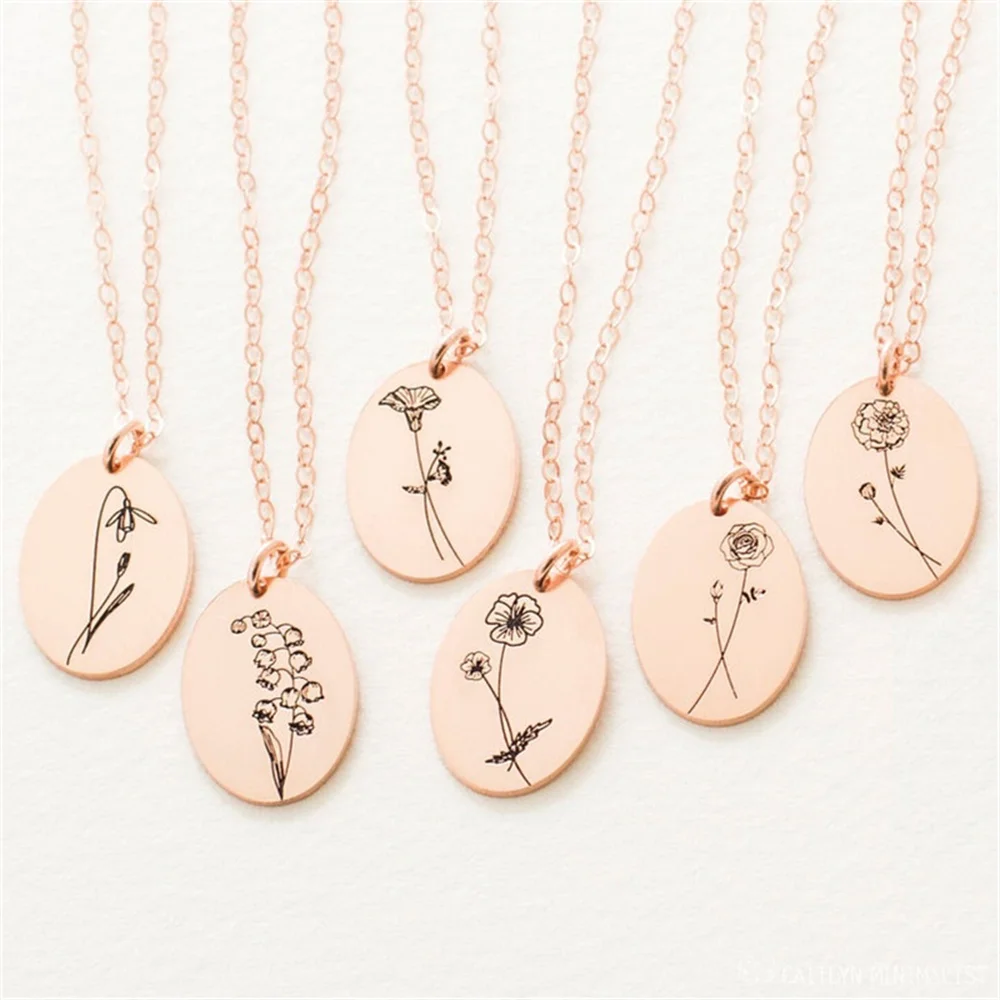 Simple Personality Necklace For Women's Birth Flower Stainless Steel Custom Necklace Gold Plated Women's Fashion Jewelry Design