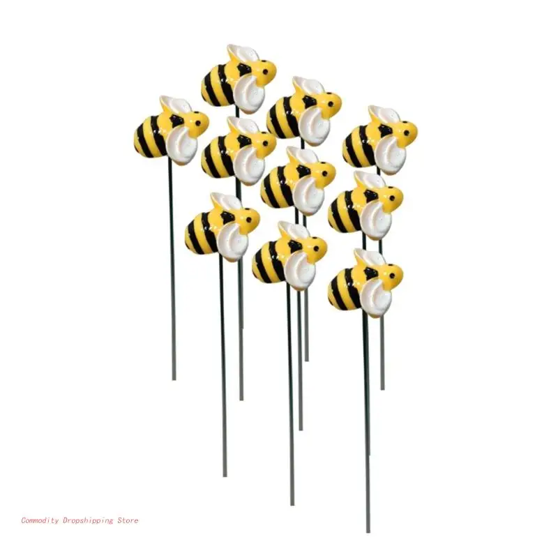 

10pcs Bee Garden Stakes Decoration 3D Bee Stake Yard Plant Lawn Ornaments Flower Pot Bonsai Insert Outdoor