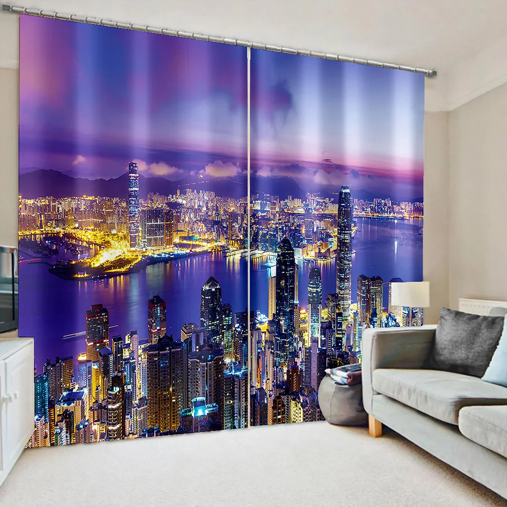 

Night of View City Skyline High Shading Blackout Window Curtains Famous Modern Urban Town Metropolis Panorama Living Room Drapes