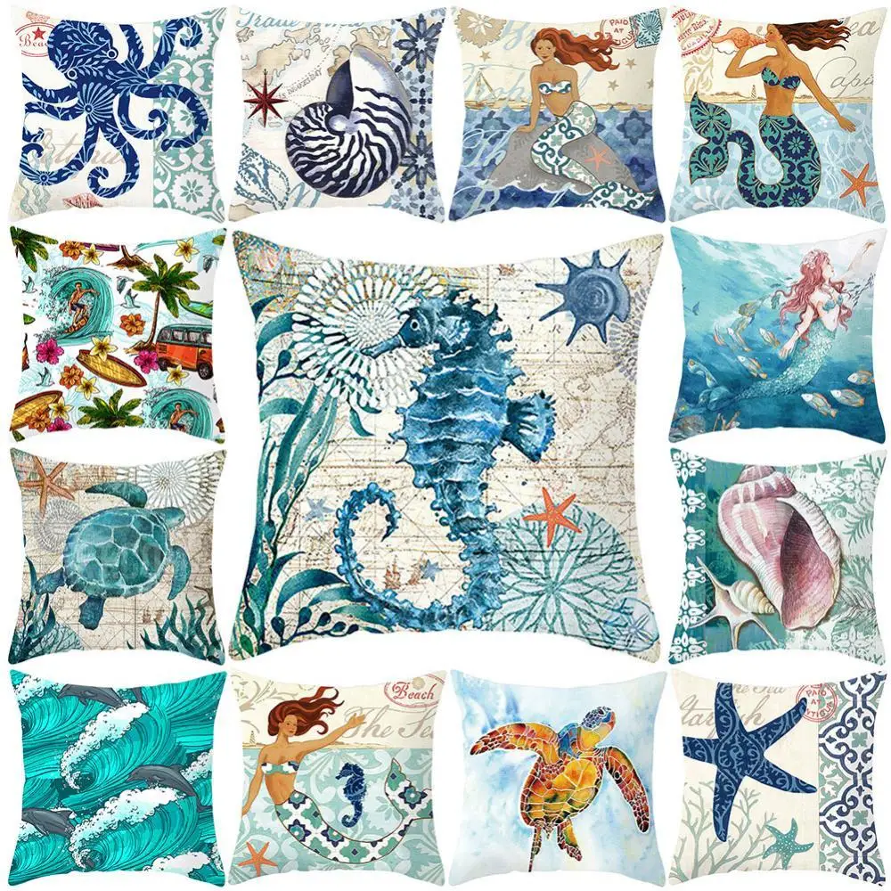 

Ocean Starfish Mermaids Sea Soft Cushion Cover Pillow Case Home Decor