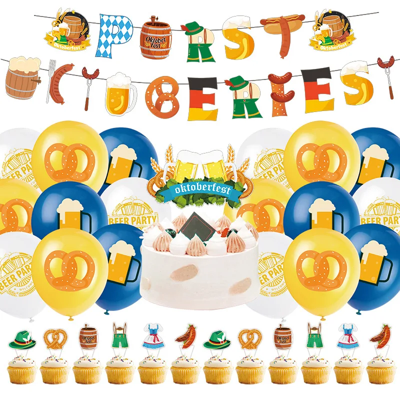 

Oktoberfest Party Decoration German Beer Festival Decor Oktoberfest Banner Cake Topper Bavarian Photo Booth Props Party Supplies