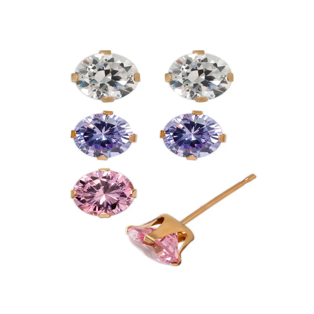 

10kt Yellow Gold Multi-Color CZ Stud Earrings Set, 3 Pairs