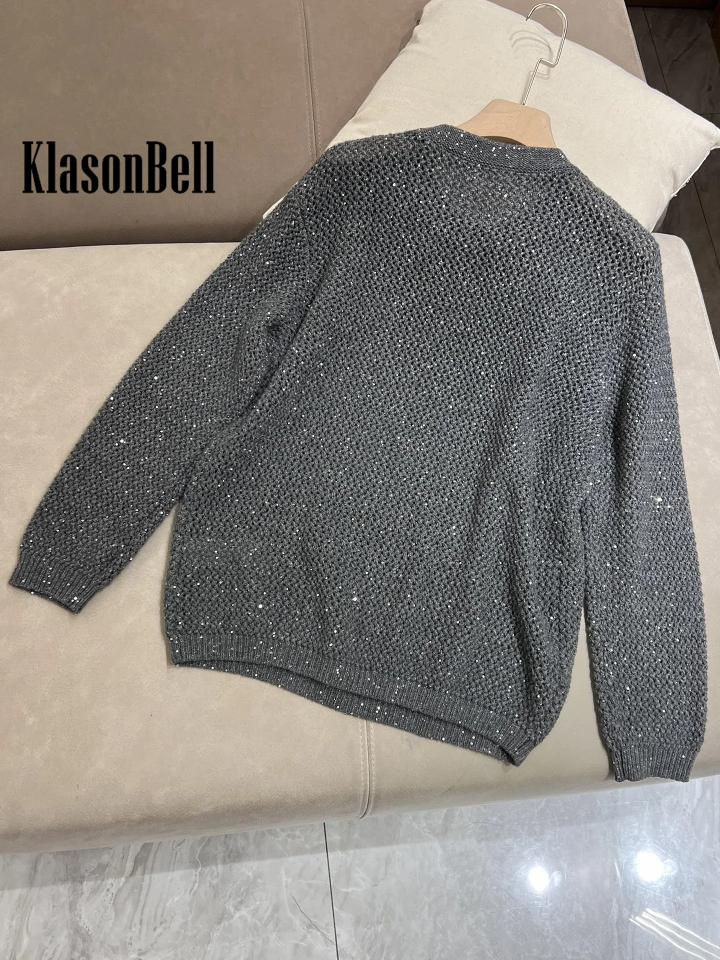 11 25 KlasonBell модный кашемировый шерстяной трикотаж с блестками топ вырезами