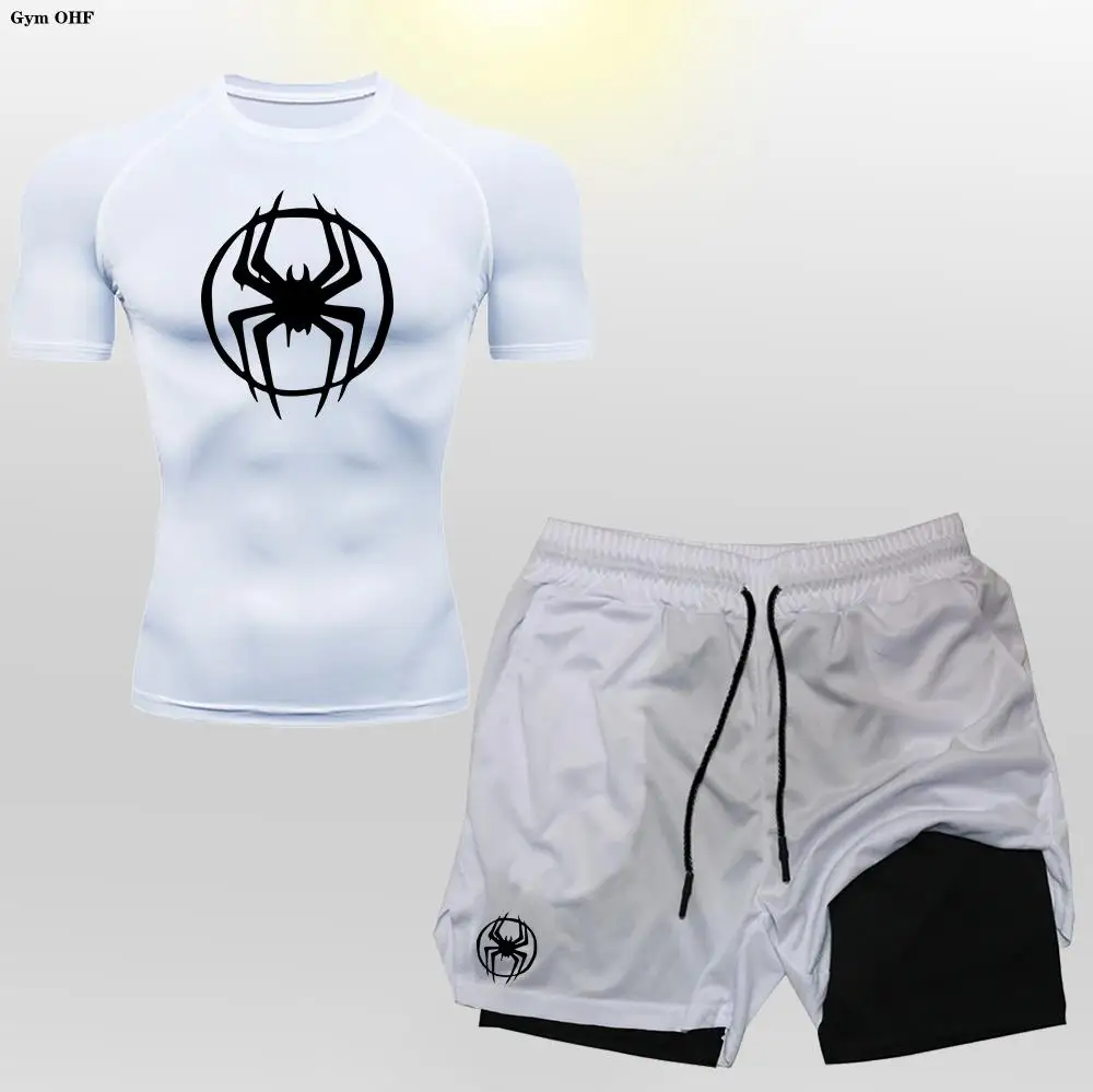 Мужской Быстросохнущий Дышащий Спортивный Костюм 2-в-1 — Футболка С Короткими