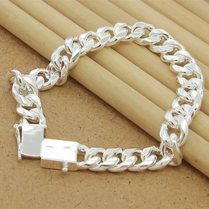 Новый Серебряный 10 мм браслет с боковой цепью Фигаро для мужчин подарки на
