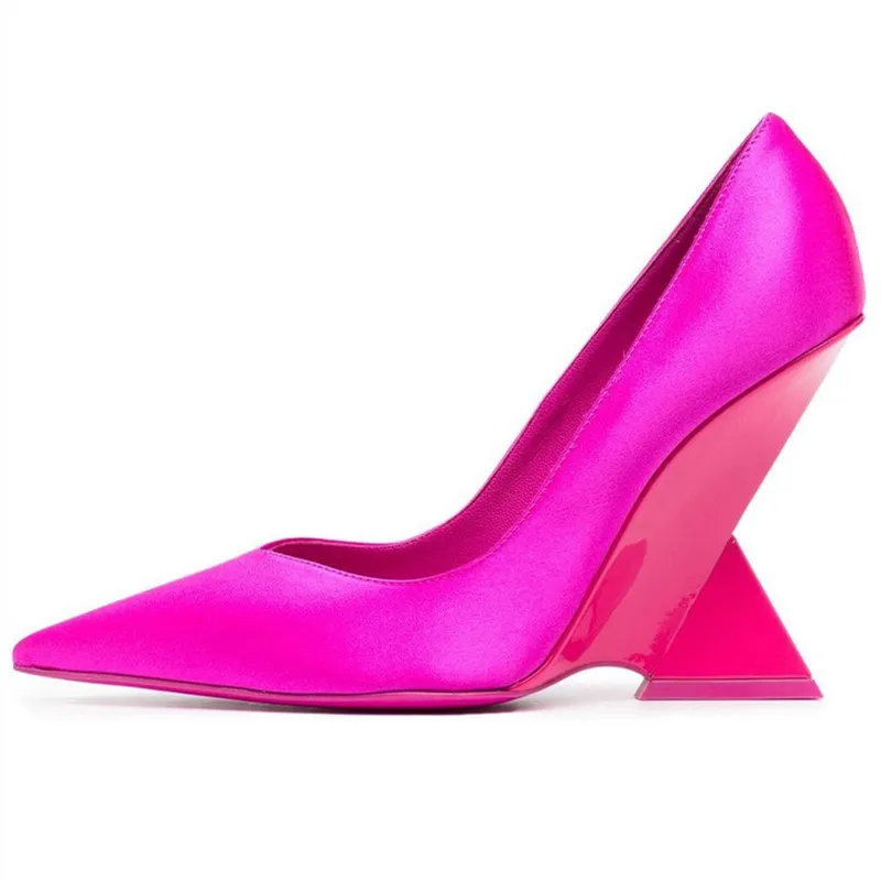 2023 New Style Strange Heels Women's Sandals Solid Color Pointed Toe High Heels Female Shoes Patent leather Shallow Ladies Pumps