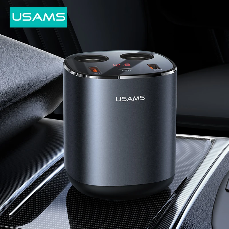 

Автомобильное зарядное устройство USAMS C28 с цифровым дисплеем, 245 ВТ, USB Type-C, 3 порта и двойная сигарета, PD QC, быстрая зарядка для iPhone, Xiaomi, Huawei