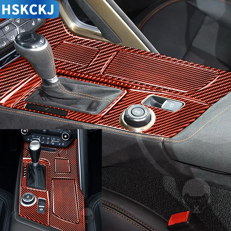 

Держатель для стакана переключения передач, панель, декоративная отделка, красная наклейка из натурального углеродного волокна для Chevrolet ...