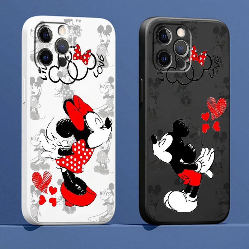 

Phone Case For Apple iPhone 14 13 12 Mini 11 XS Pro Max X XR SE 2020 Plus Cover Mickey Minnie Disney Cartoon Liquid Rope Funda