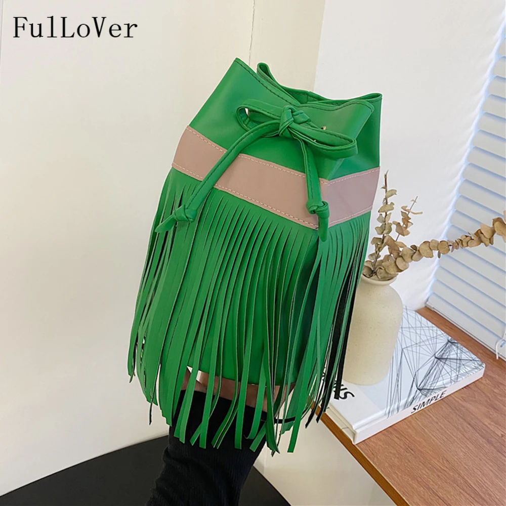

Женские сумки через плечо в стиле ретро, простые вместительные элегантные сумки через плечо с кисточками и шнурком, 2022