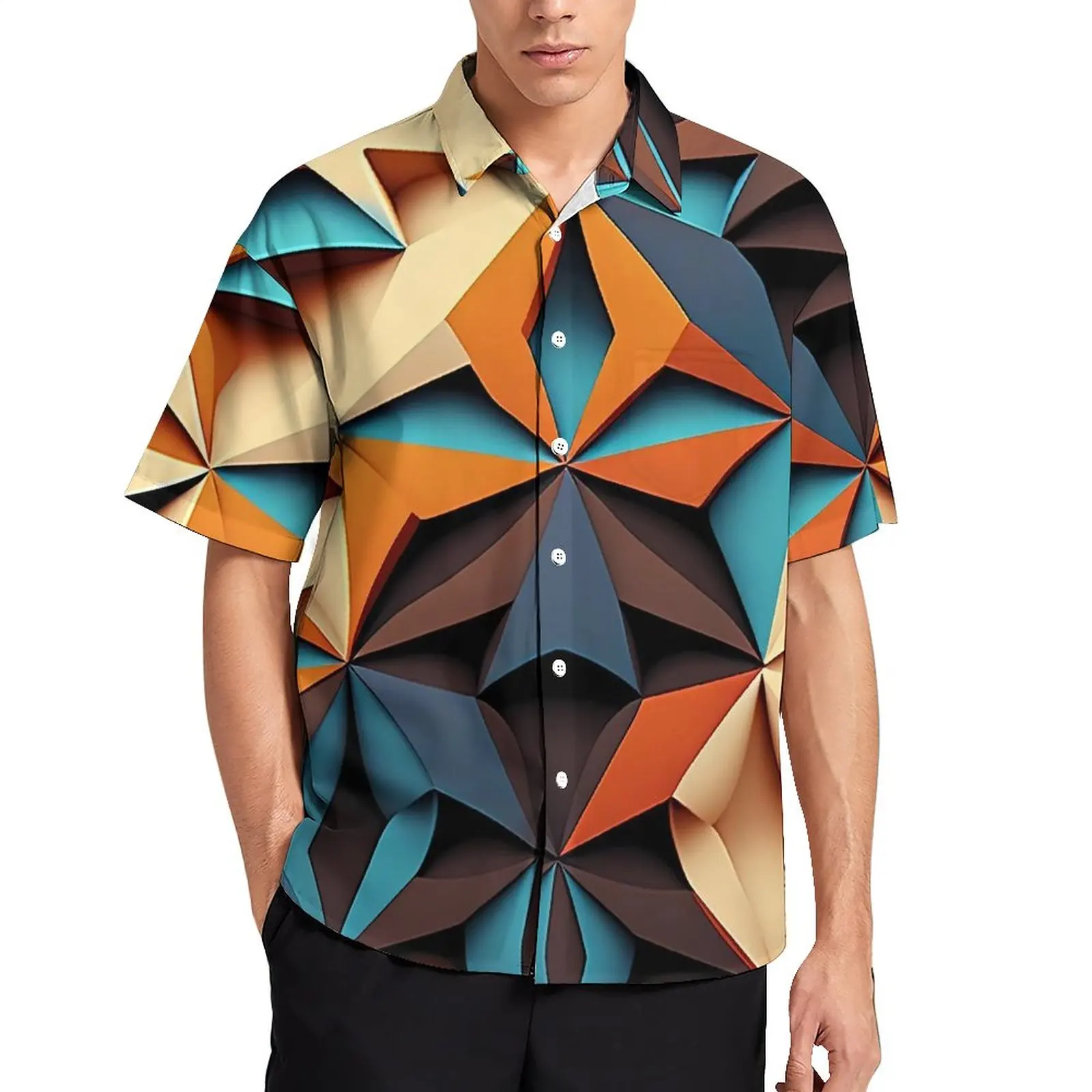 

Geo Print Blouses Mens Abstract Geometric Casual Shirts Summer Short Sleeve Printed Novelty Oversized Beach Shirt Gift Idea