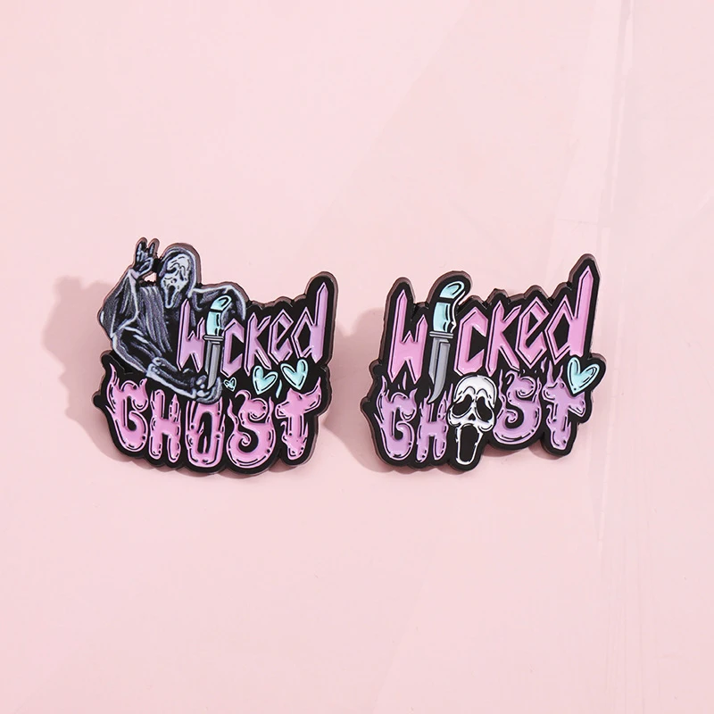 Газета гроб роза надгробие призрак черная кошка металлический значок панк