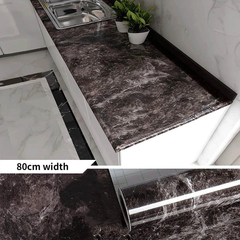 60/80ซม.ความกว้าง Marble Wallpaper กระดาษกันน้ำกันน้ำสติ๊กเกอร์ติดผนัง PVC Self Adhesive Kitchen Countertop home Design
