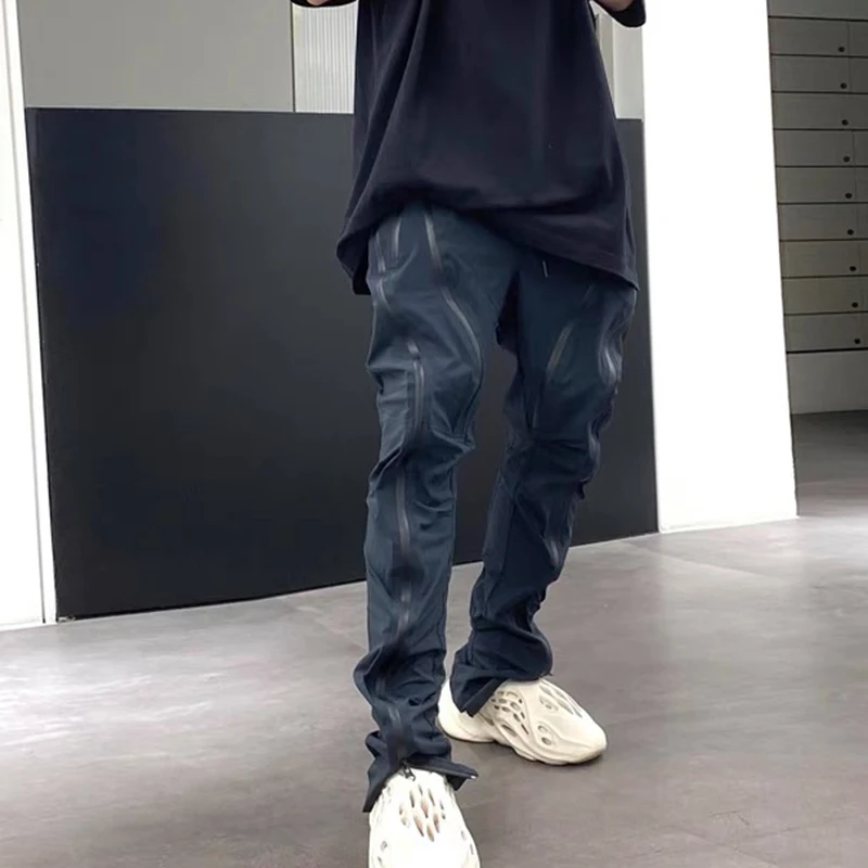 

Street Oversized Zipper Baggy Straight High Mens Multi Drawstring Vibe Overalls Cargo Style Waterproof Pants Trousers Casual